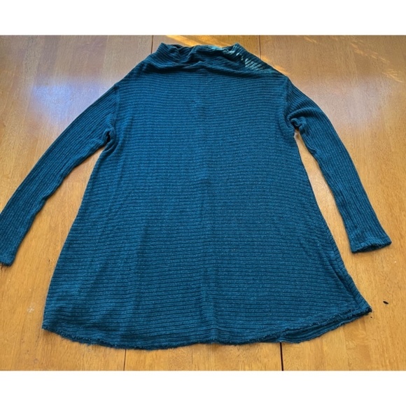 We The Free Ribbed Raw Hem Tunic Casual Top Blue Blouse Mock Neck, Size L - Picture 6 of 12